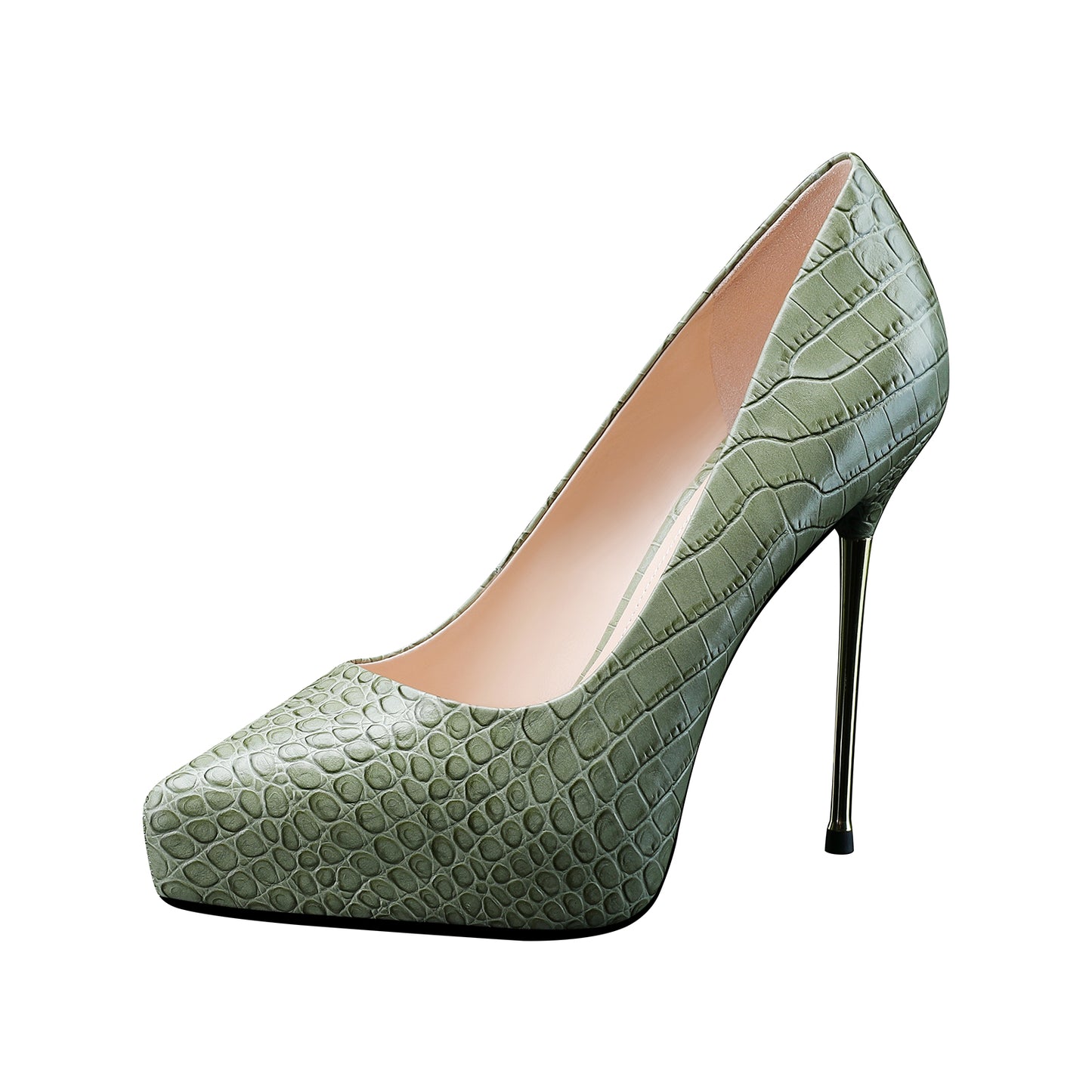 Women Crocodile Fashion Pointed Toe Leather High Heel Pumps