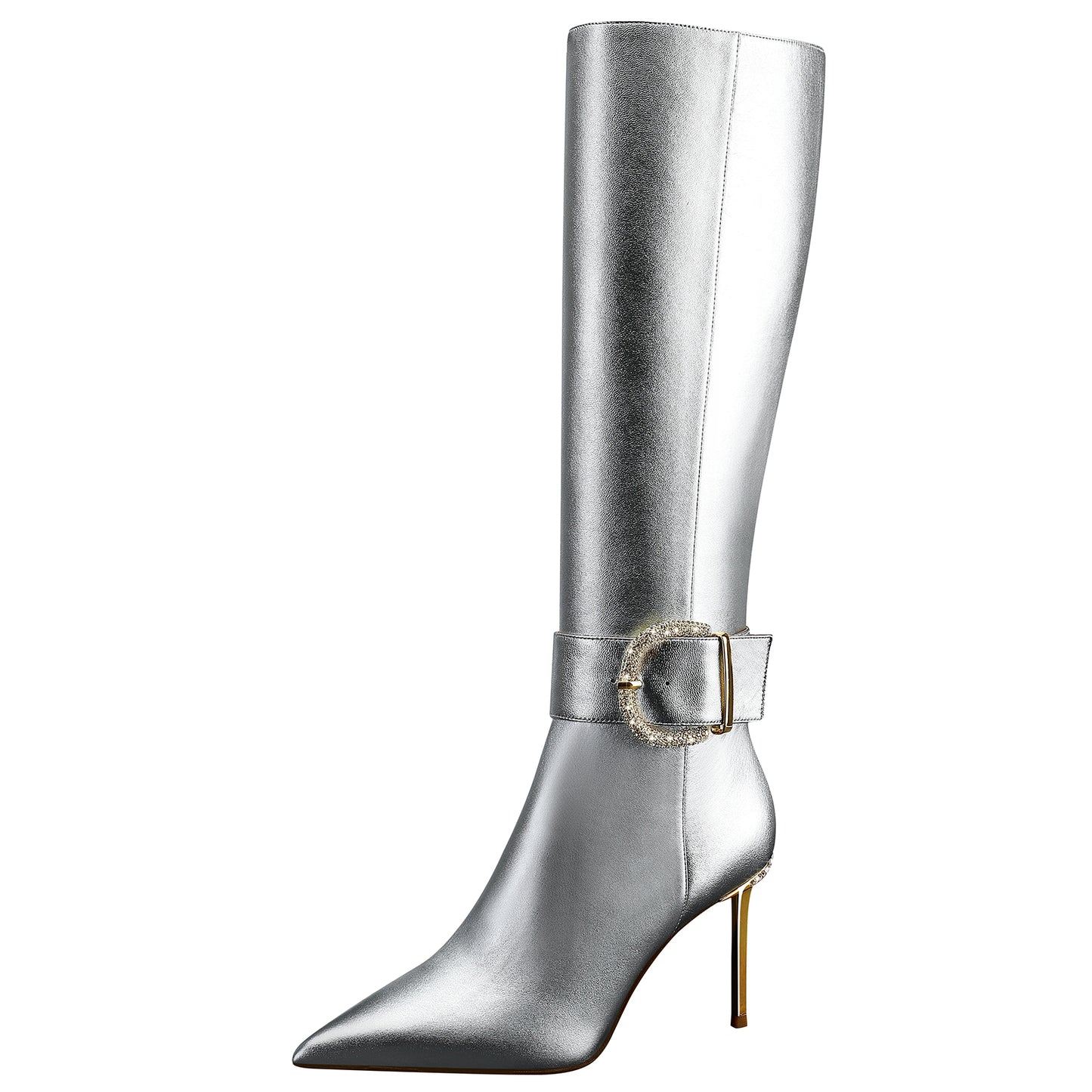 High Heels Long Boots,Zip Leather Knee Boots Pointed Toe Stiletto