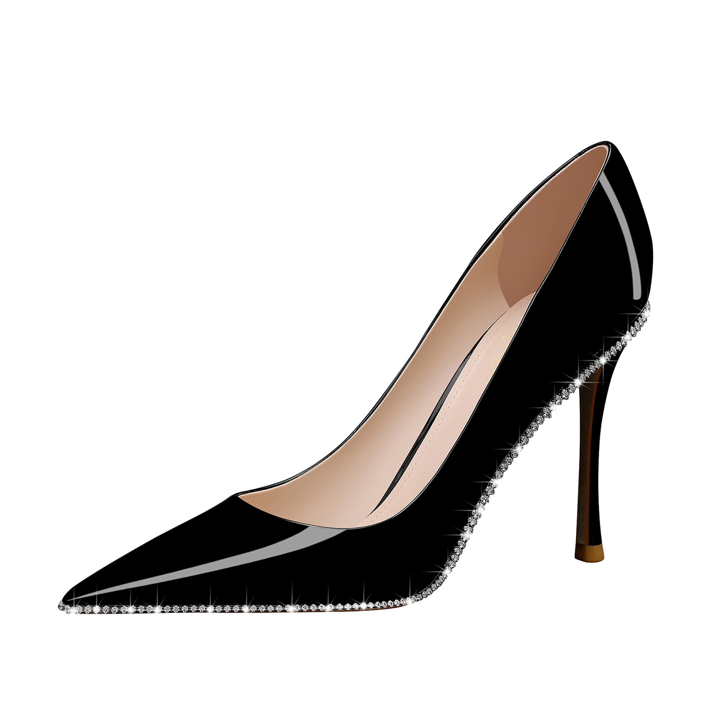 High Heels Business Black Women Patent Heels Pointed Toe Suede Pumps Leather Heels Diamond