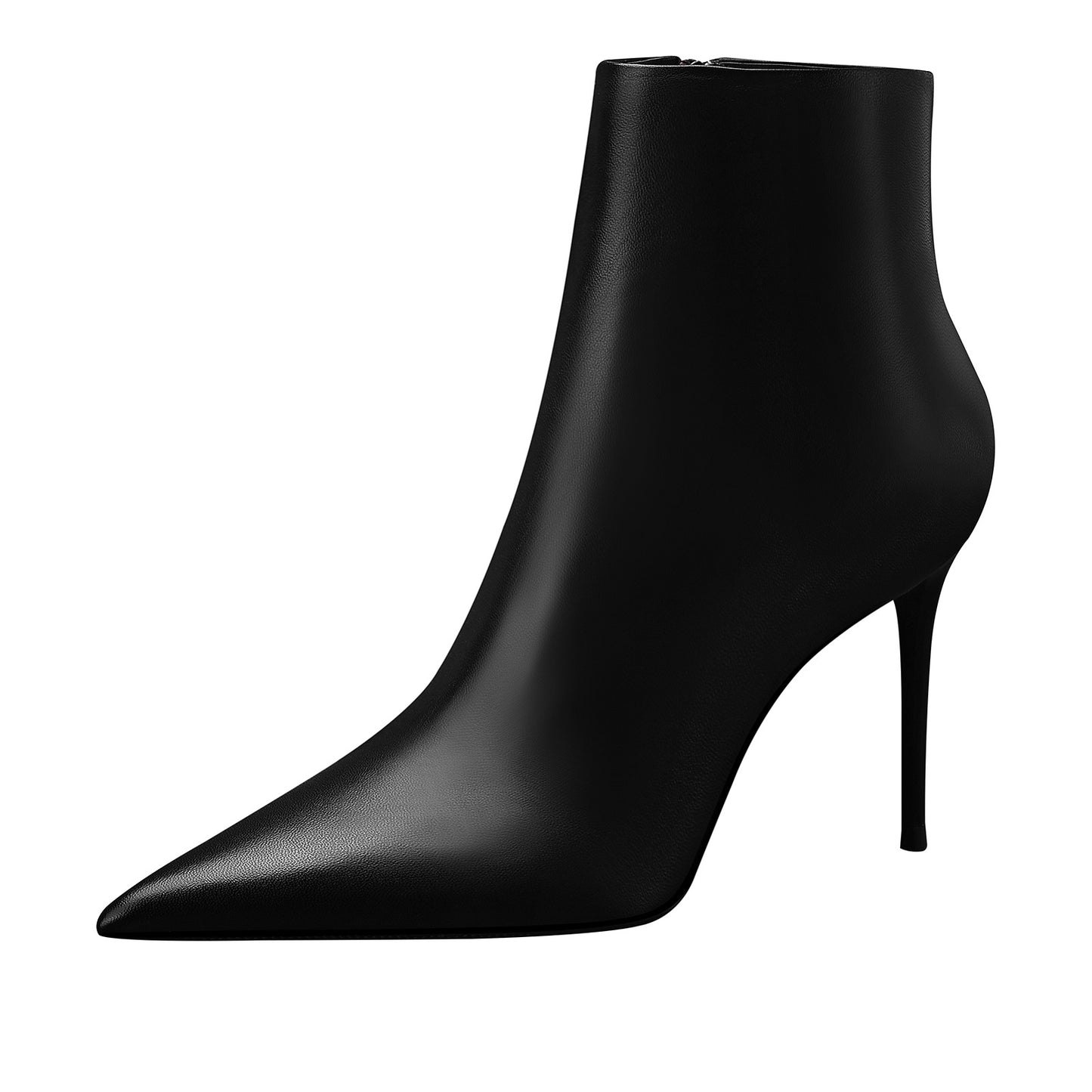 Ankle Black Heels Leather Boots Stiletto Sexy Zip Up Pointed Toe