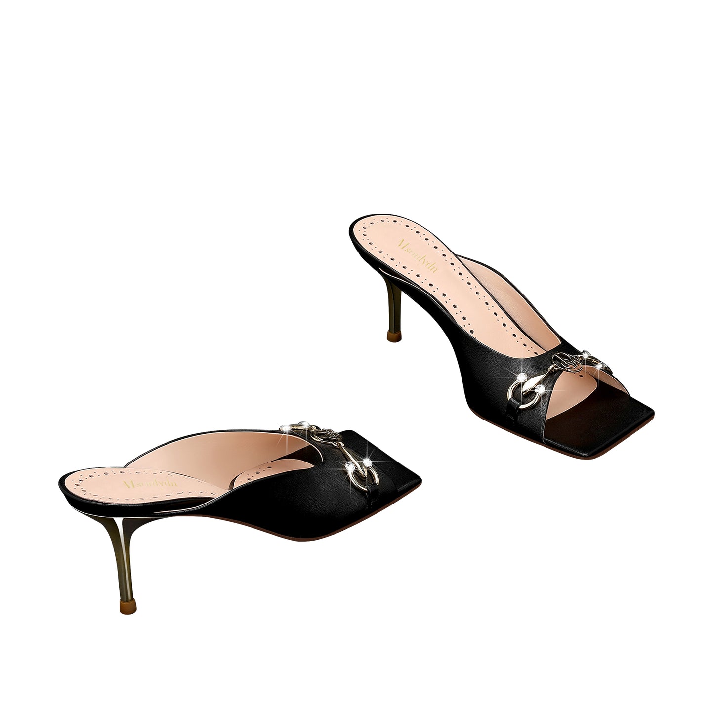 Sleek No Strap Sandals for Women Heels with Square Toe Mules and Peep Toe Leather Elegance