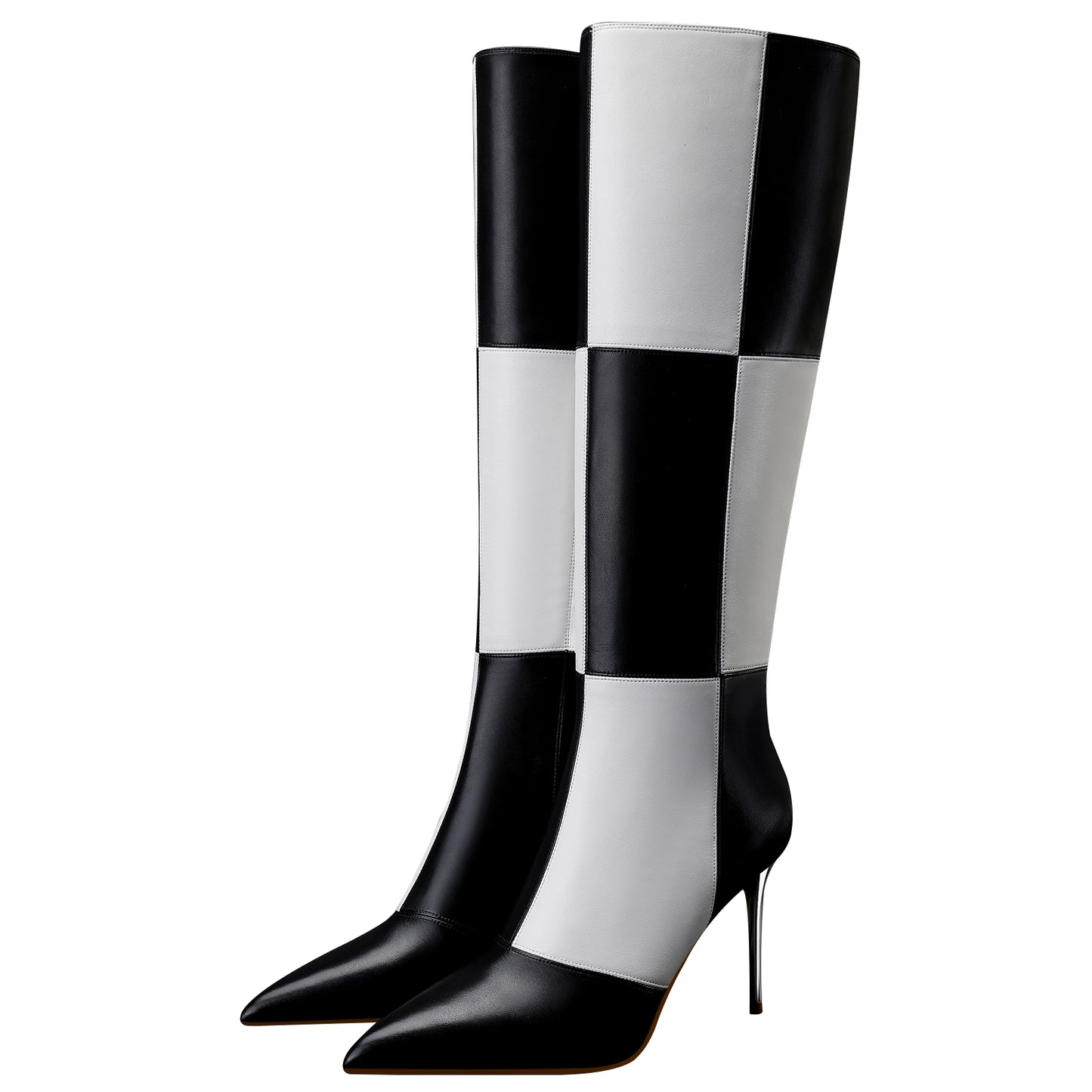 High Heels Boots, Zipper Tall Boots Leather Pointed Toe Stitching