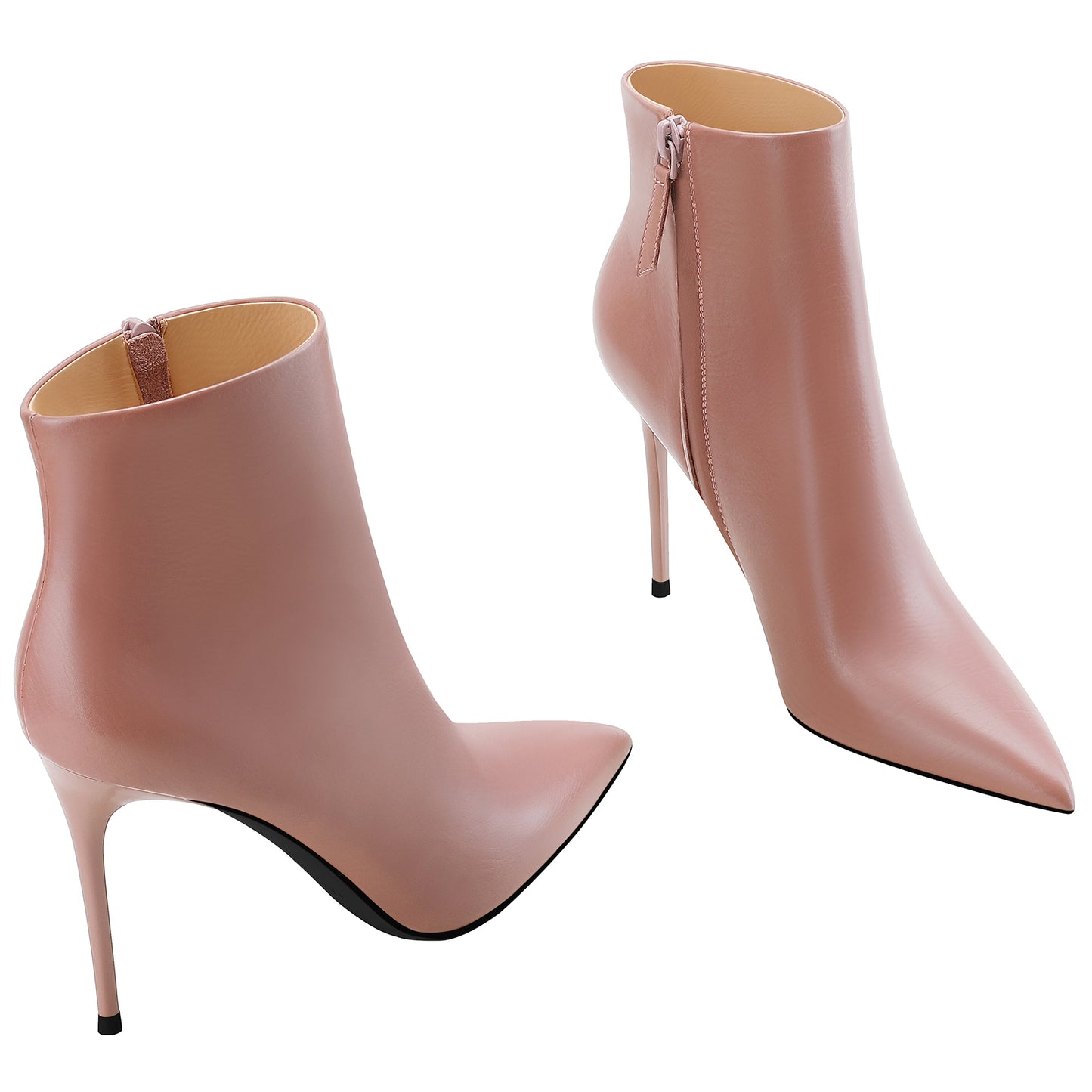 Ankle Stiletto High Heels Leather Booties With Zip