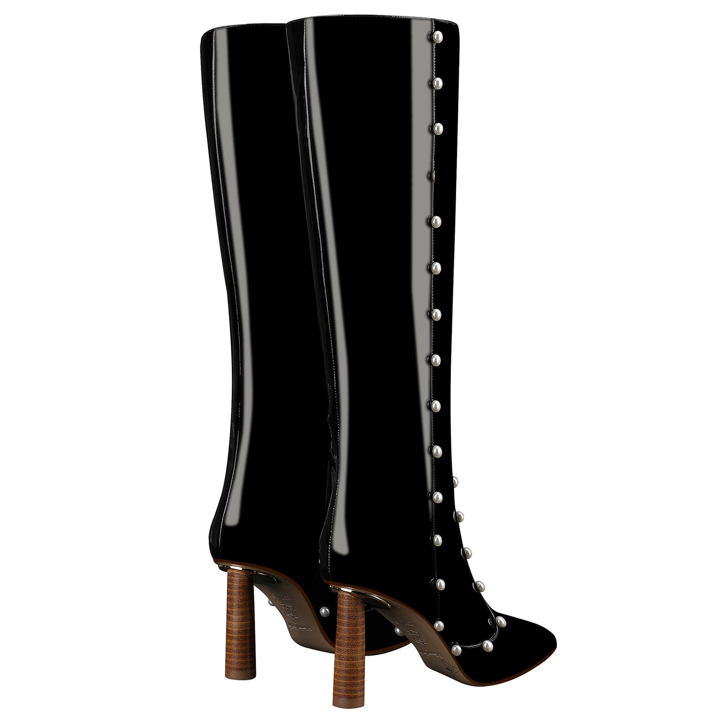 Chunky High Heel Knee Boots,Patent Leather Long Boots Pointed Toe