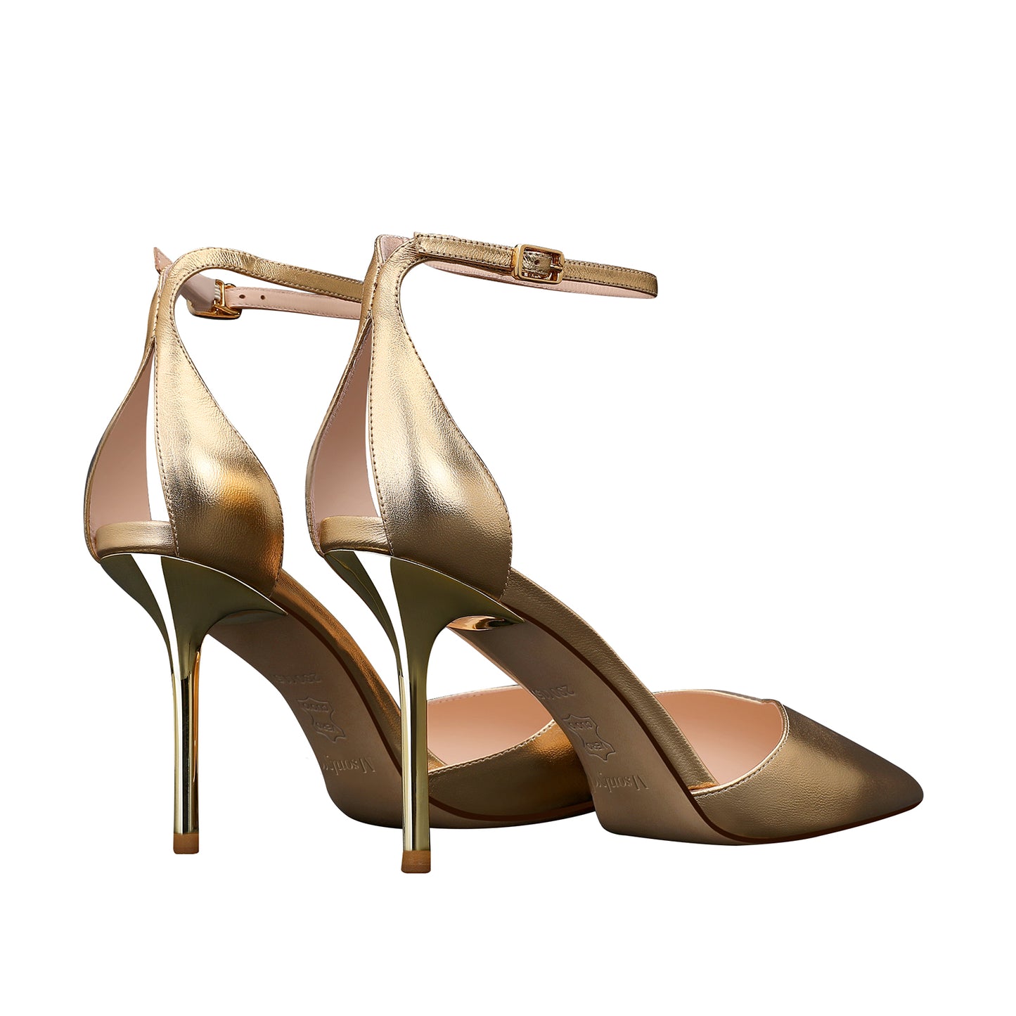Gold Leather Peep Heel Pumps & Women's Bow High Pumps with Pointed Toe