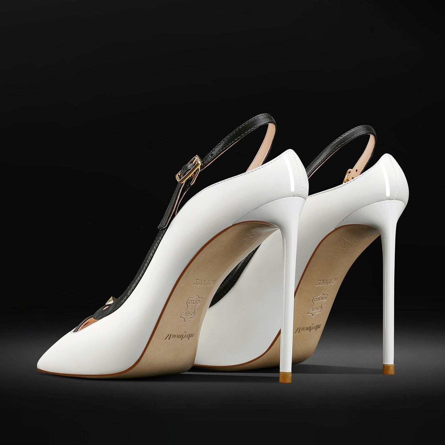 Women's Leather Pointed Toe Stiletto Pumps - High Heels w/Comfortable Ankle Strap & Patent Shine
