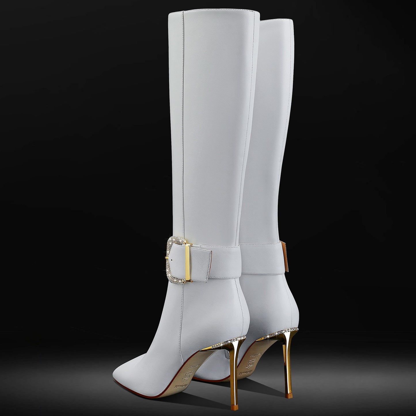 High Heels Long Boots,Zip Leather Knee Boots Pointed Toe Stiletto