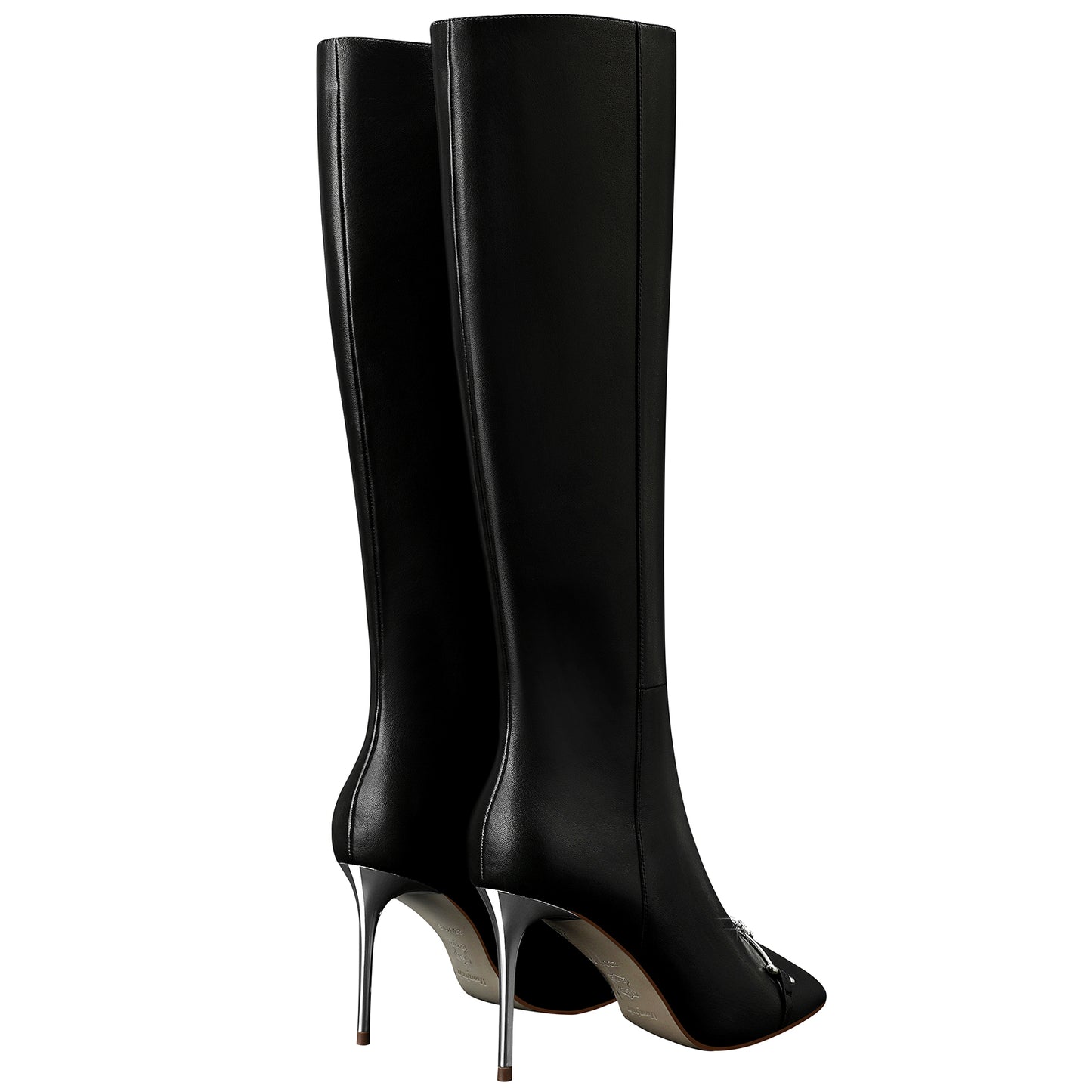 High Heels Knee Boots,Black Women Zipper Casual Tall Boots with Jewel