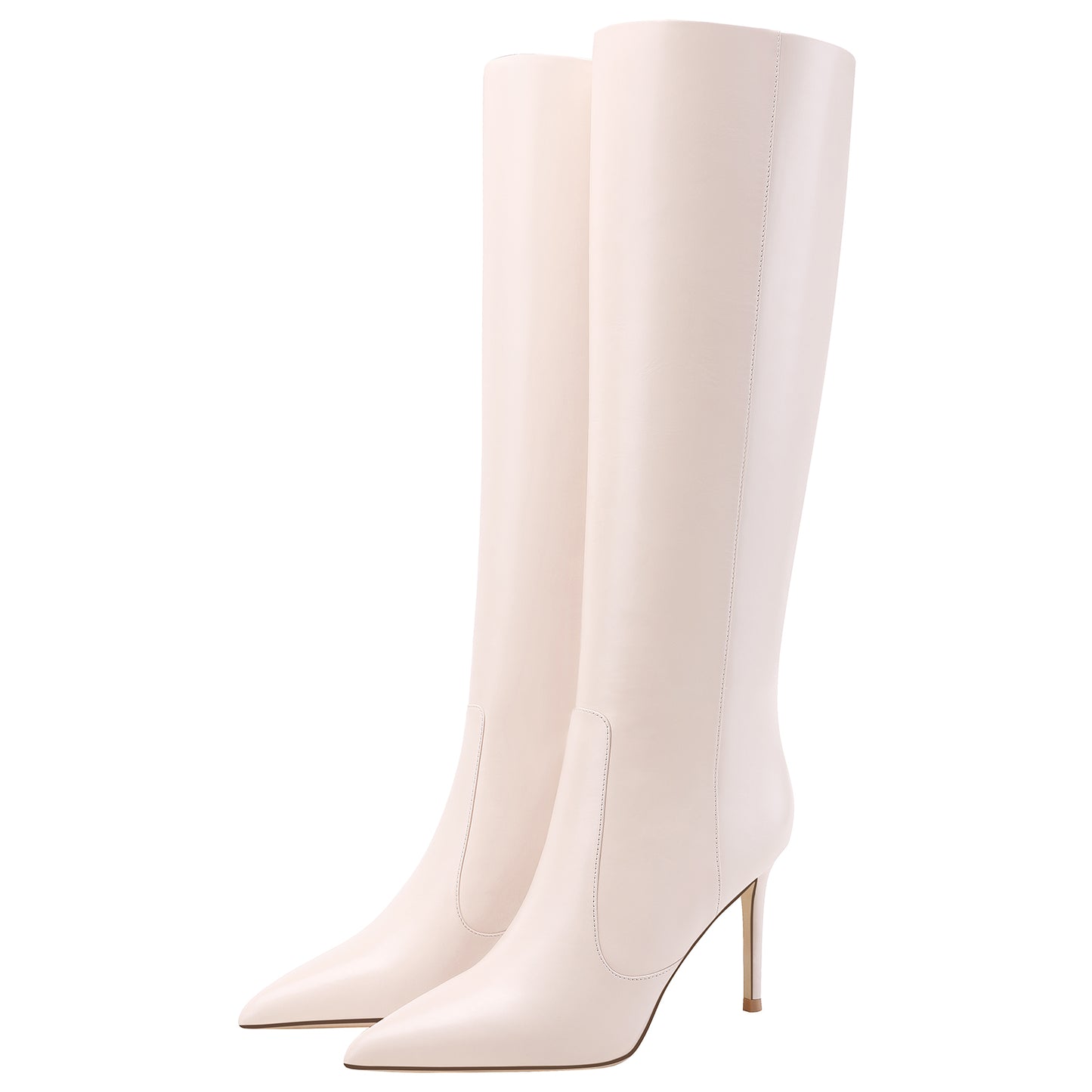 Leather Pointed Toe Knee High Stiletto Wide-Calf Boots