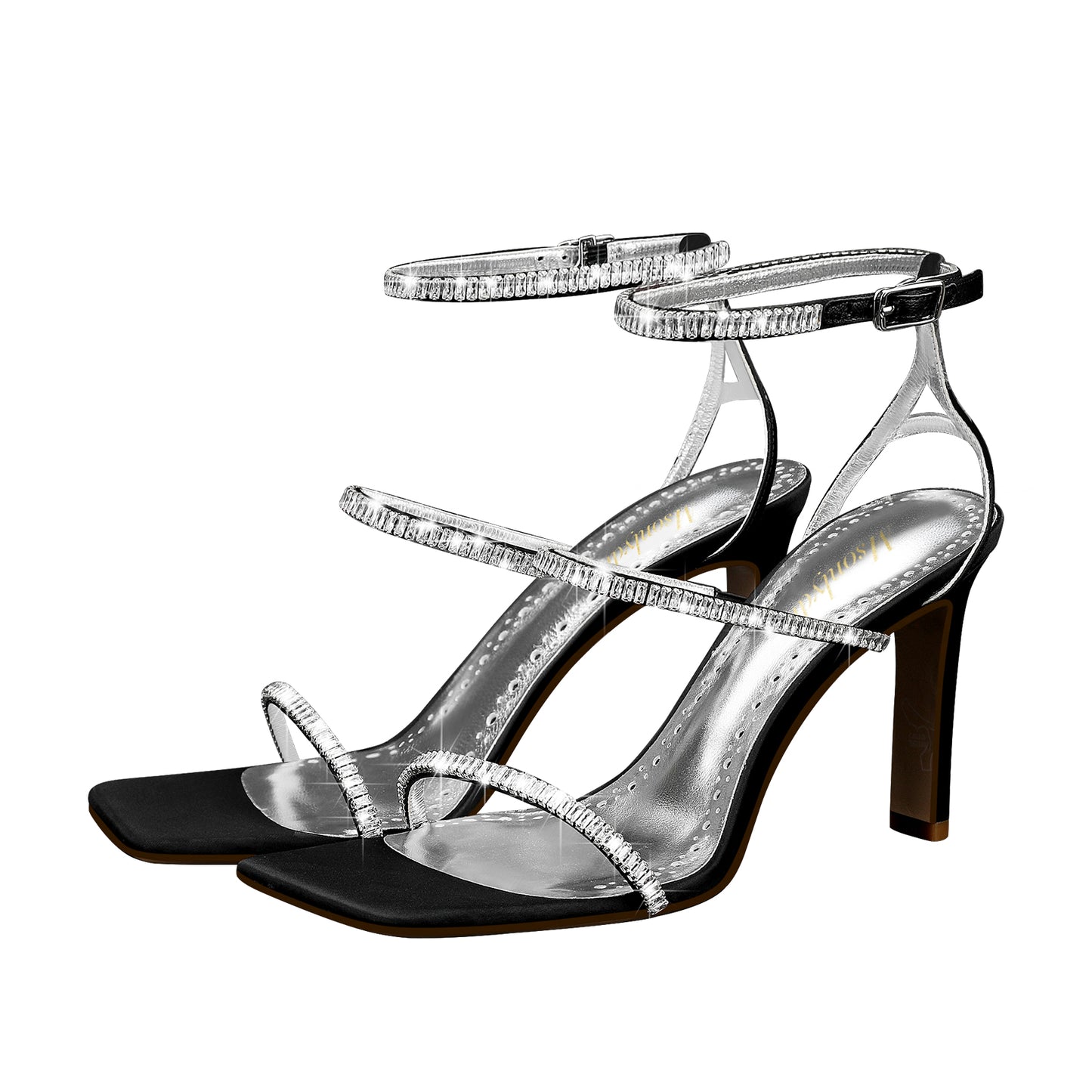 Elegant Diamond-Embellished Silk Heel Women's Open Toe Bridal Chunky Ankle Heels