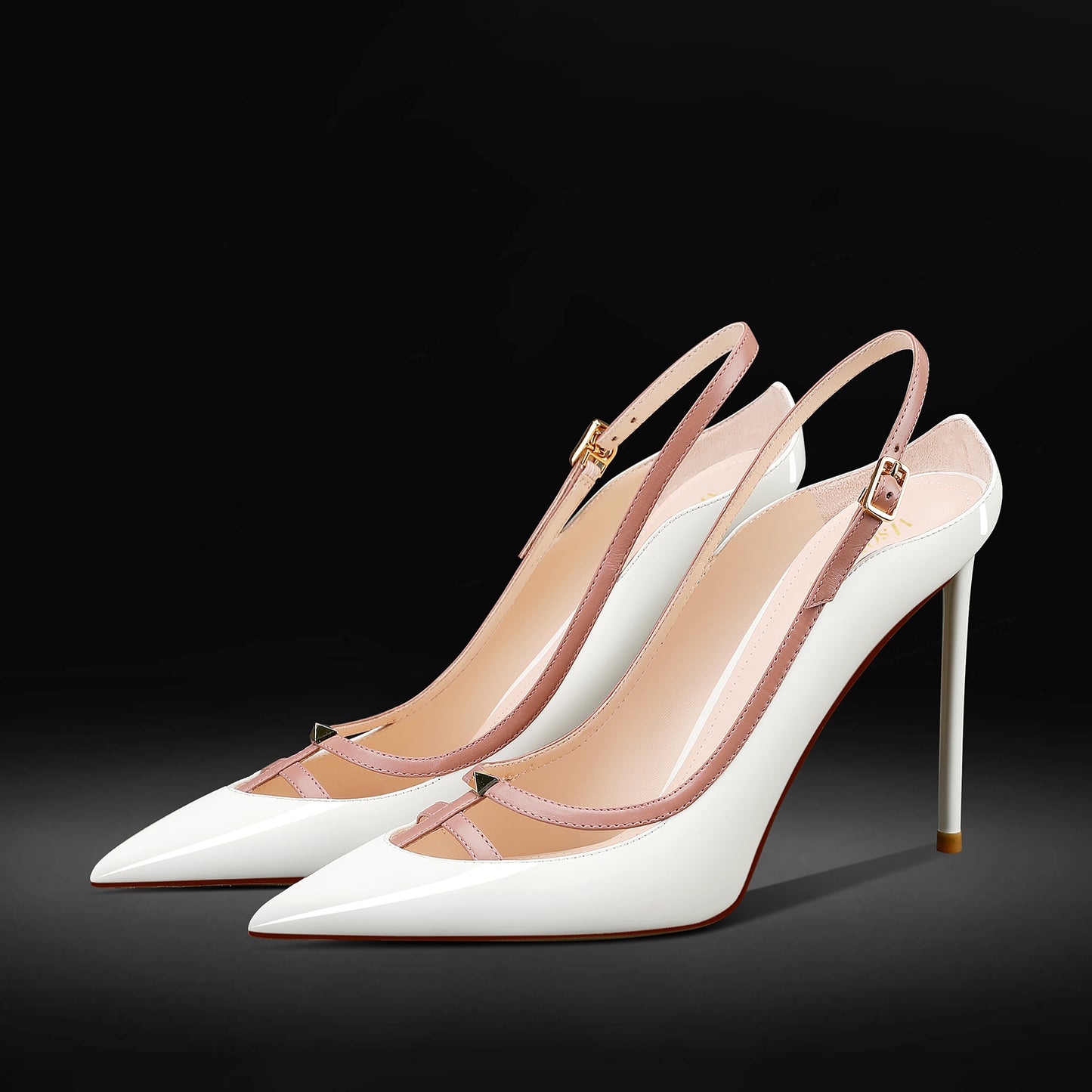 Women's Leather Pointed Toe Stiletto Pumps - High Heels w/Comfortable Ankle Strap & Patent Shine