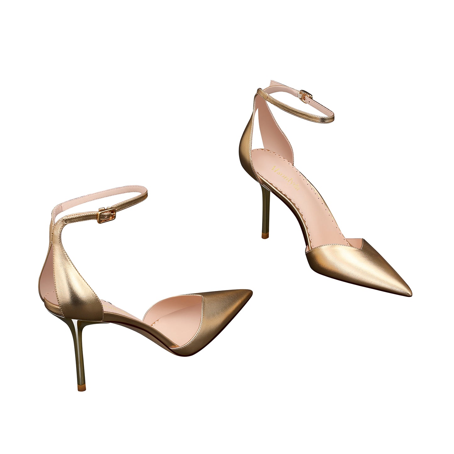 Gold Leather Peep Heel Pumps & Women's Bow High Pumps with Pointed Toe